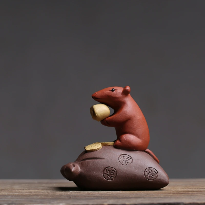 Handmade Clay Mouse Tea Pet Spirit Figurines Tea Ceremony Utensils Coin Tea Set  Room Decoration Chinese Yixing Zen Animal