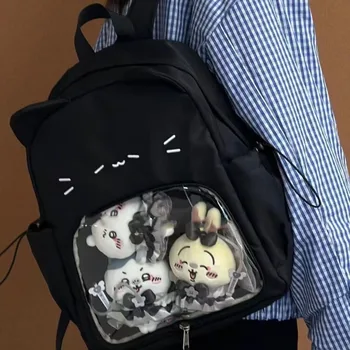 Xiuya น่ารักสีดํากระเป๋าเป้สะพายหลังสตรี Cat Kawaii ไนลอนขนาดเล็กกระเป๋าเป้สะพายหลัง Harajuku แฟชั่น Lolita ใหม่หญิง Ita กระเป๋า