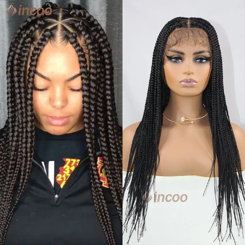 Synthetic Full Lace Braided wigs 360 Lace Front Box Braids Wig With Baby Hair Triangle Knotless Braided Wigs For Black Women 24