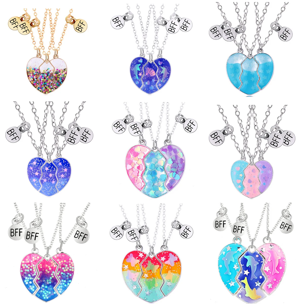 3 Pcs/set Best Friends Pendant Necklace For Woman Magnetic Adjustable Rainbow Daisy Lover Broken Heart Chain BFF Jewelry Gifts