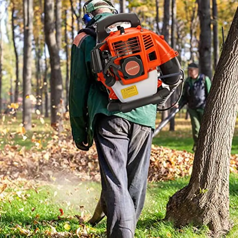 Soplador de hojas con mochila alimentada por Gas, 63CC, 665CFM, volumen de aire, tanque de 1,7 L, sistema de arnés ergonómico, soplador de nieve, cuidado del césped, limpieza rápida