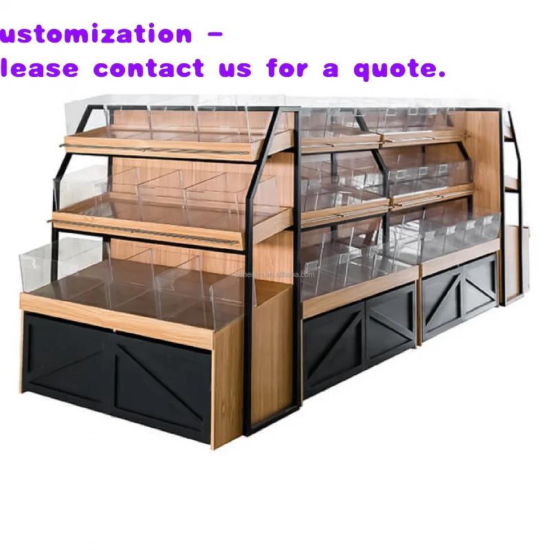 custom.Heavy Duty Double-Sided Wood Metal Structure Retail Rack Supermarket Display
