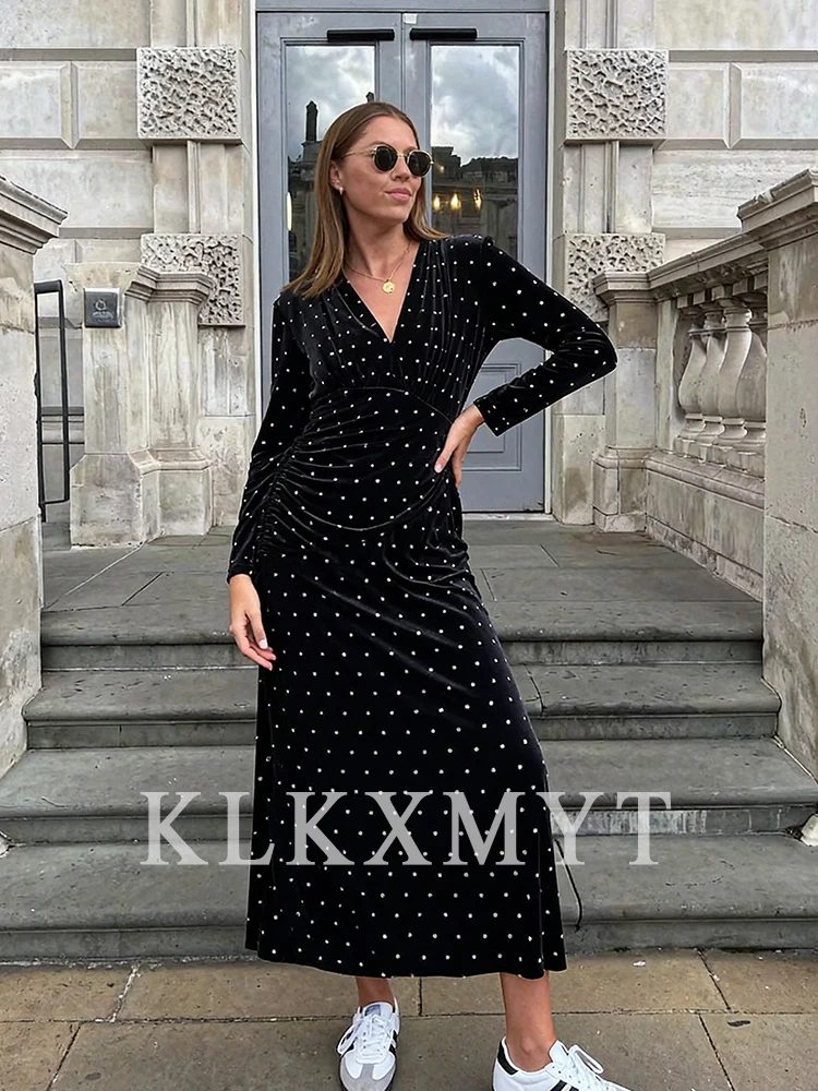 Vrouwen sexy jurken 2025, vrouwen herfstmode lange mouwen sieraden decoratie lange jurk vrouwen elegante avondfeest rokken