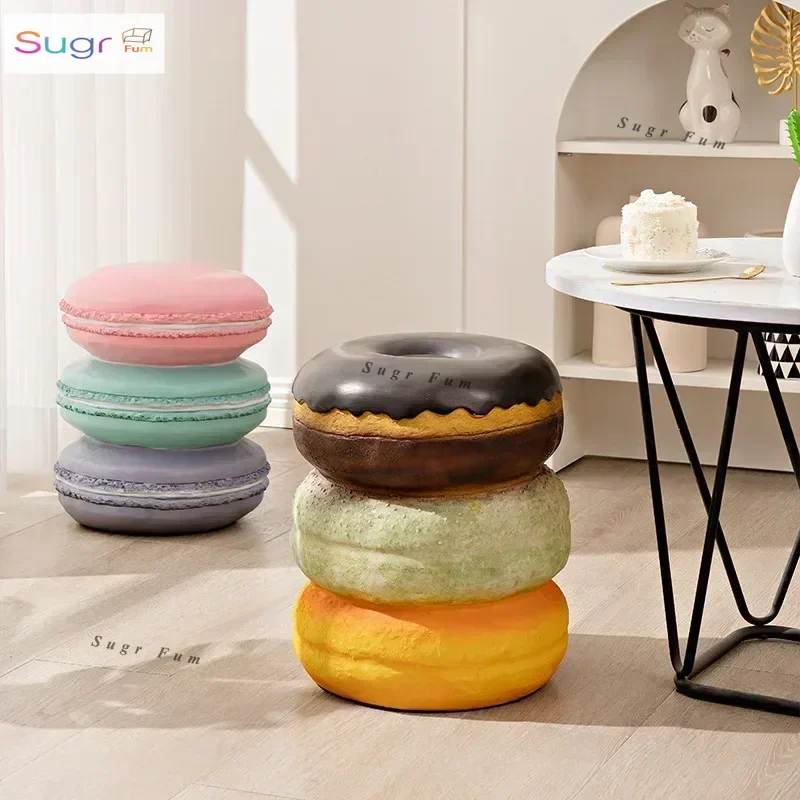 

Cartoon Food Resin Stool Corn Ice Cream Donut Dessert Chair Corner Side Table for Restaurant Living Room Decor Footrest Ottoman