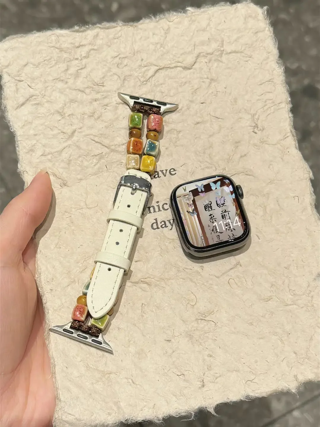 Модная керамическая кожаная петля для Apple Watch, женский ремешок 10/9/8/7/6/5/4/3 SE 38 мм 40 мм 41 мм 42 мм 44 мм 45 мм 46 мм 49 мм ремешок