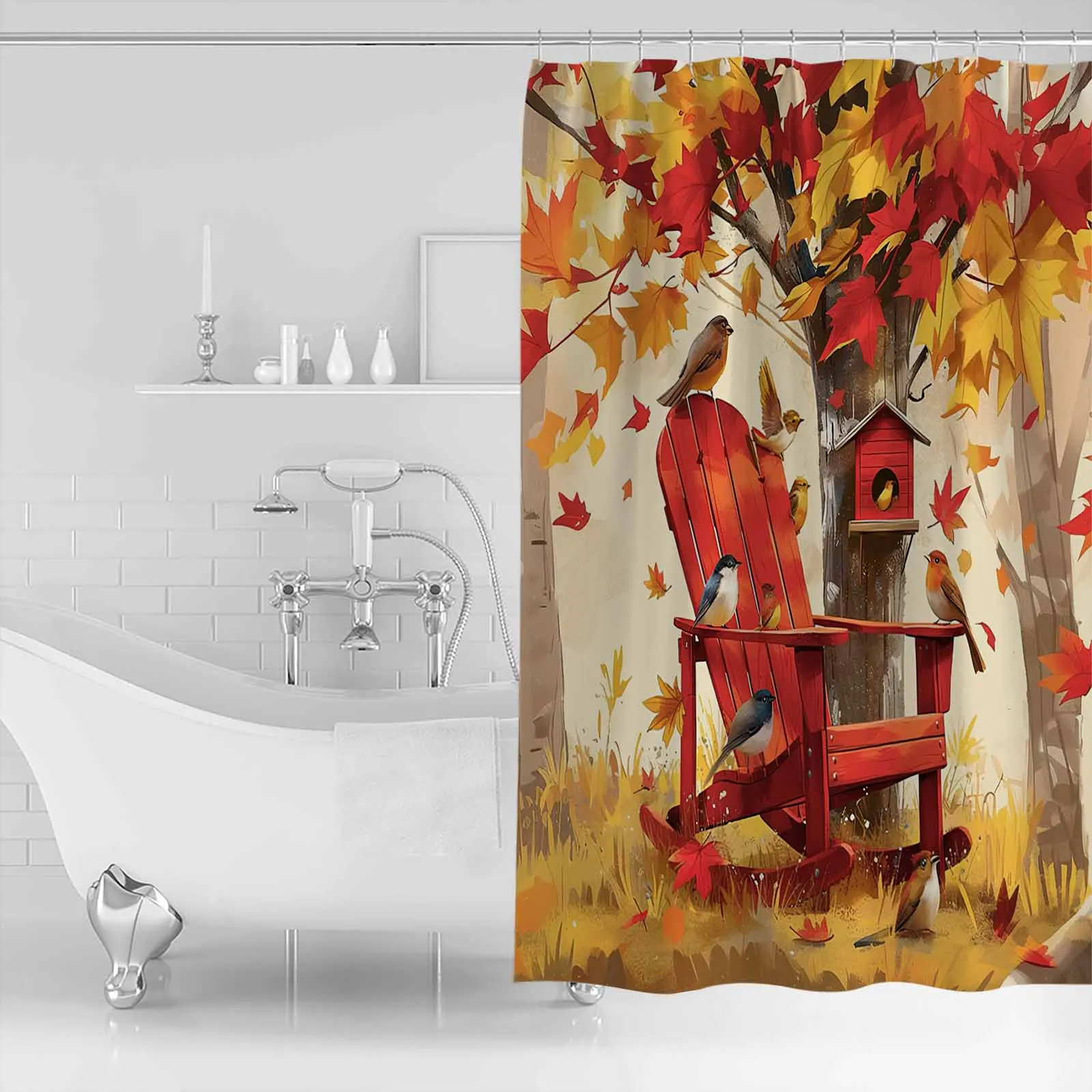 Autumn Maple Forest Bird'S Nest Shower Curtains Waterproof Bath Curtains Home Decor Modern Luxury Bathroom Curtain