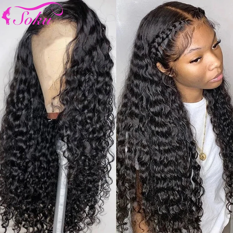 

13x4 Lace Front Human Hair Wigs SOKU Brazilian Straight Body Curly Natural Color Prelucked Hairline Remy Hair For Black Women