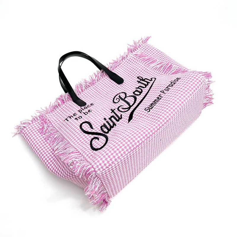 Pink Thousand Bird Check Tote New Large Capacity Travel Canvas Bag Fashion Casual Handbag High Quality Versatile Crossbody Bag