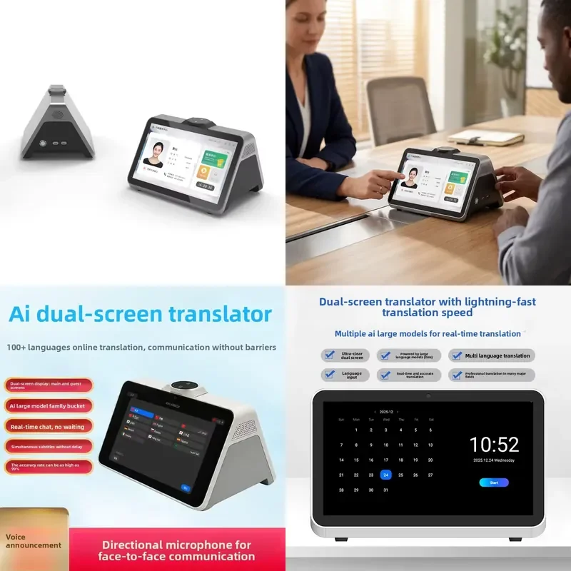for Desktop Dual Screen Intelligent Translator 4+32GB Memory 4 Mic Array Real Time HD Touch Screen Translation Device