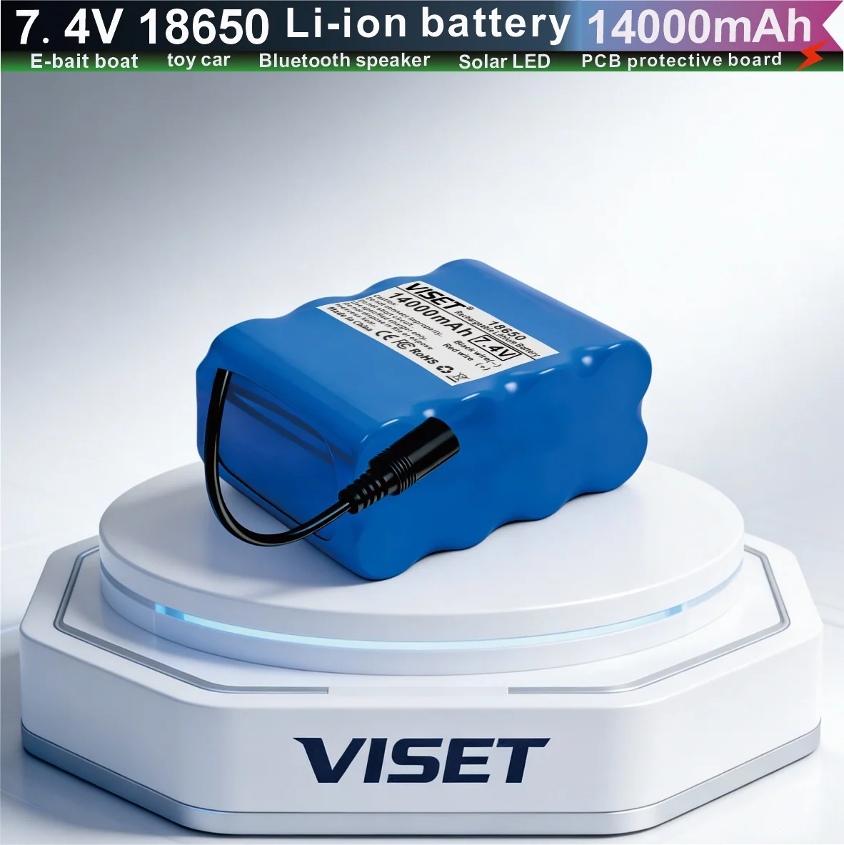 

Новая аккумуляторная батарея VISET 7.4V 14000mAh для радиоуправляемых рыболовных прикормочных лодок T188, T888, 2011-5, V007, C18, H18. Запасные части.