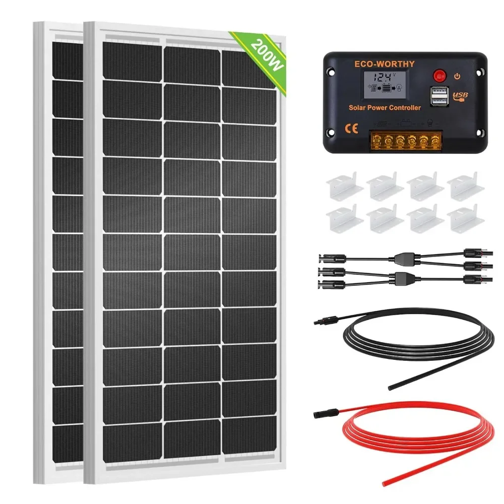 

200 Watts 12 Volt/24 Volt Solar Panel Kit with High Efficiency Monocrystalline Solar Panel and 30A PWM Charge Controller for RV