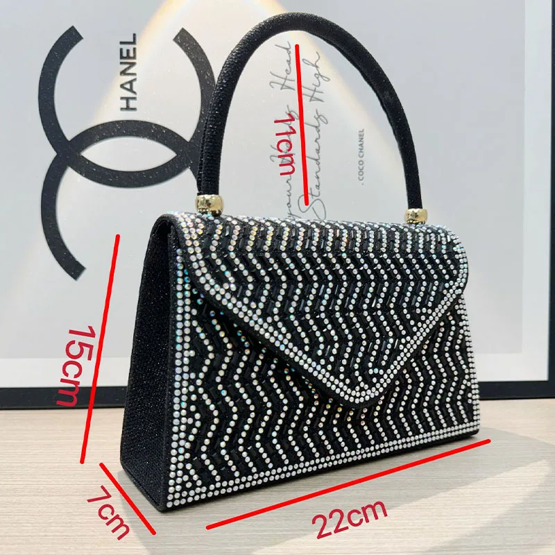 Fashion Bling Rhinestone PU Leather Top Handle Bag Women Full Diamond Wedding Party Evening Messenger Purse Crossbody Chain Bag