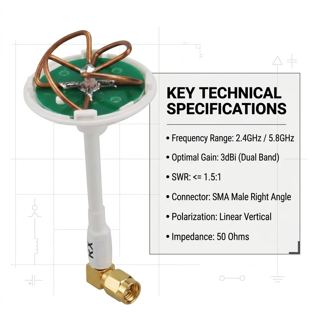 Superbat 2.4GHz/5.8GHz 3dbi 4&3 Blade Clover Leaf Double Frequency Directional Antenna SMA Male Right Angle Connector