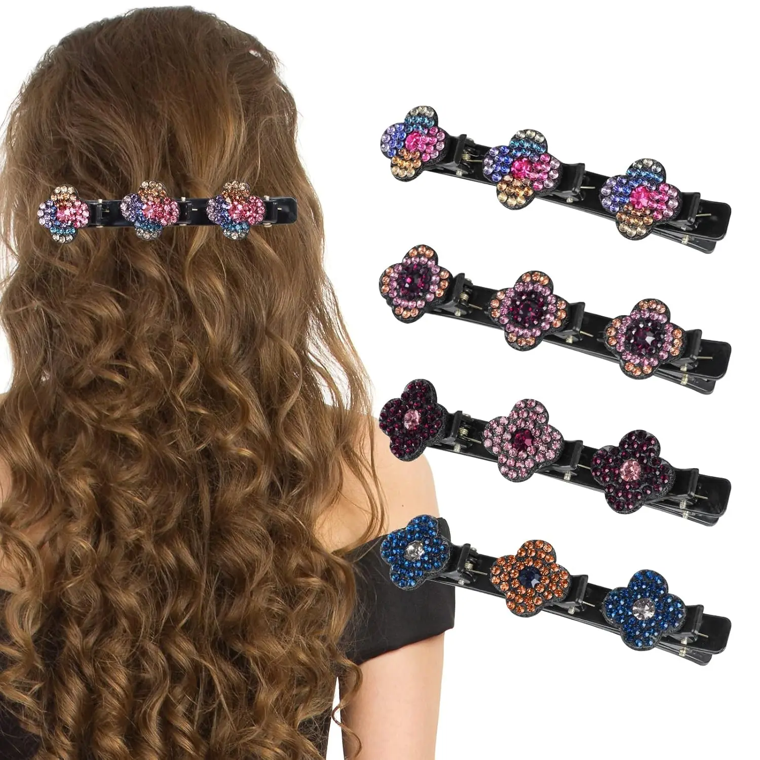 4 pieces of ladies\' and girls\' hair clips suitable for thick hair weaving shiny crystal stone hair clips