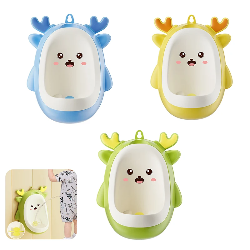 Orinador de penico de dinossauro, mictório de xixi montado na parede, ferramenta de treinamento de banheiro permanente e suspensa para aprendizagem de banheiro de crianças pequenas