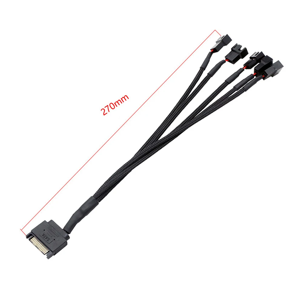 SATA Power Splitter Cable 1 to 4 Way SATA to 4 Pin Power Adapter Braided Cable for Computer Cooling Fan Power Cord Splitter HUB