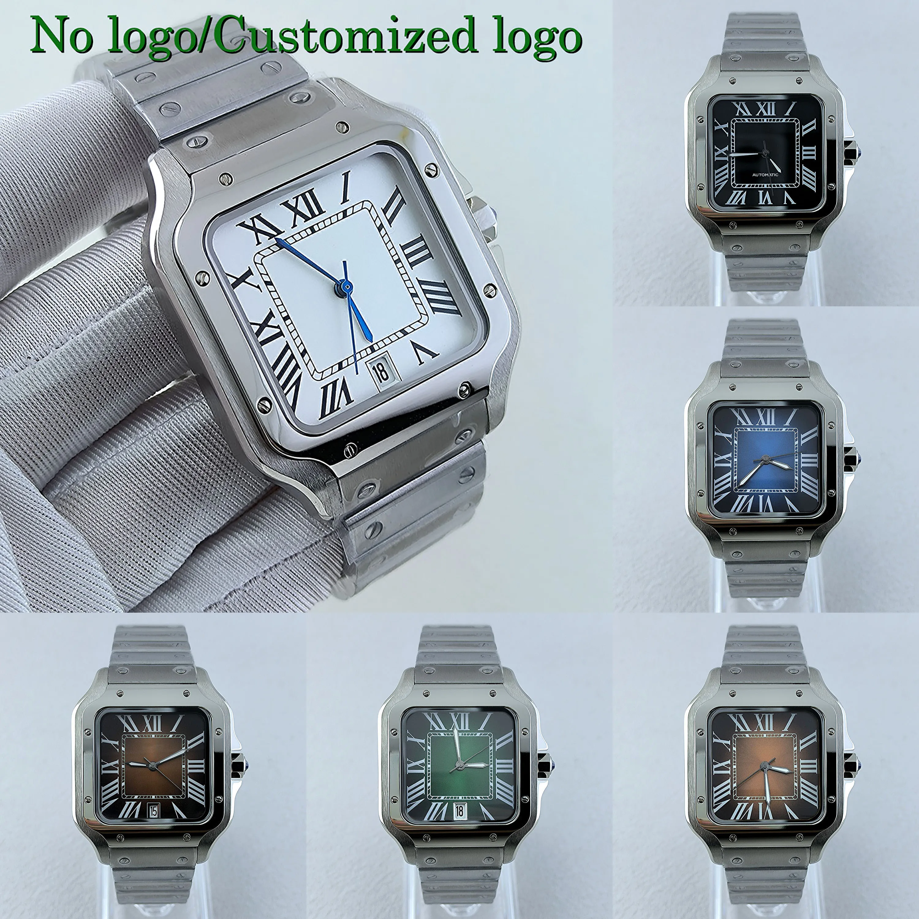 NH35 Square Watch Roma Dial Men's Automatic Watch Folding Buckle Bracelet NH35 NH36 Movement Date at 3/6 O'clock Watch