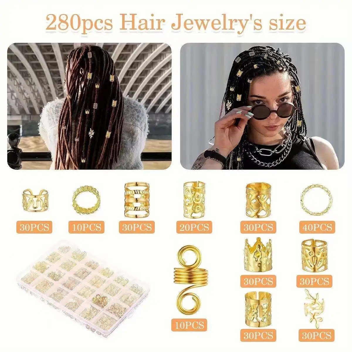 

280 pieces of braid hair accessories, long lock accessories, braid hair rings and hair ties