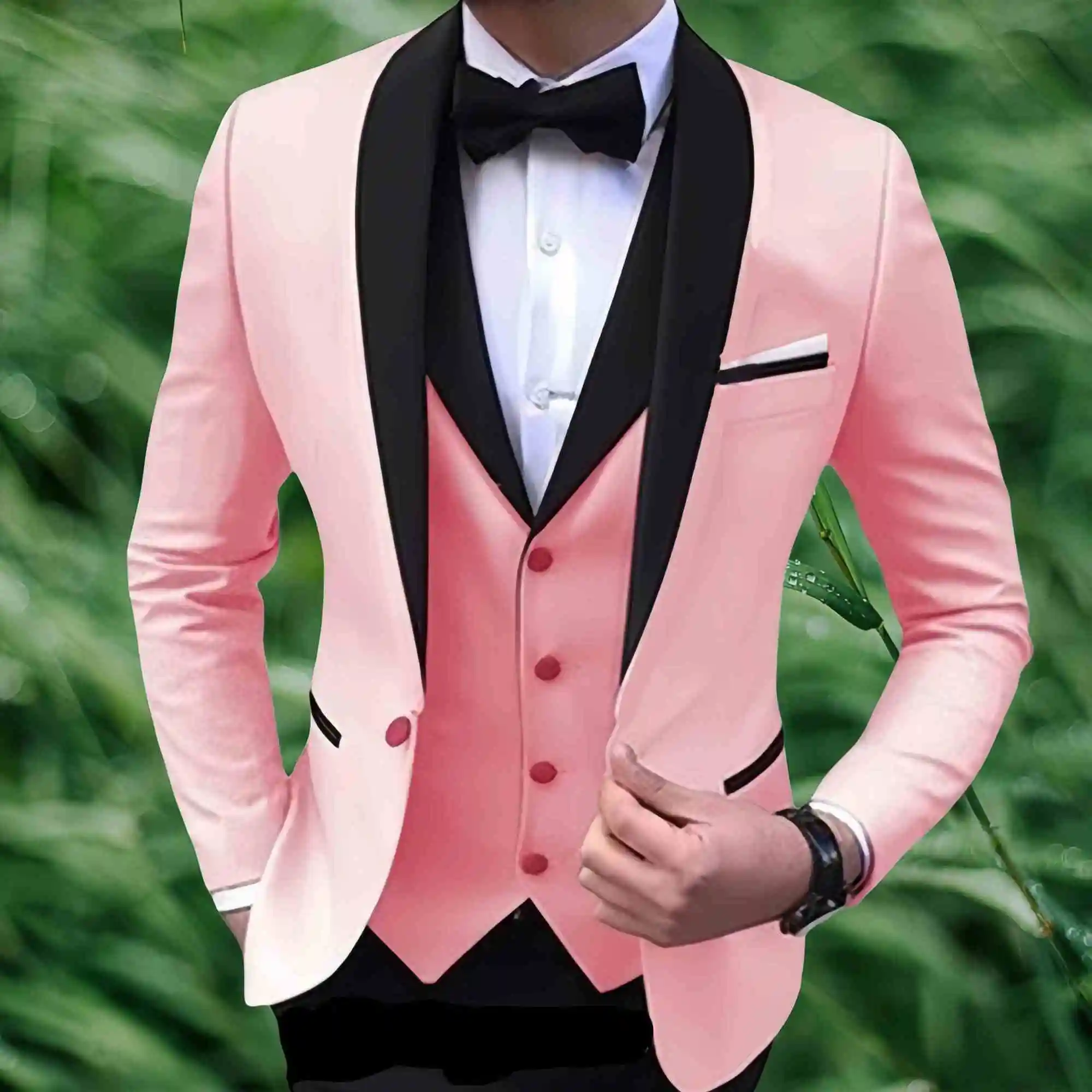 Mens Suits 3 Piece Black Shawl Lapel Casual Tuxedos for Wedding Groomsmen Suits Men 2023(Blazer+Vest+Pant) 2 Piece(Blazer+Pant)