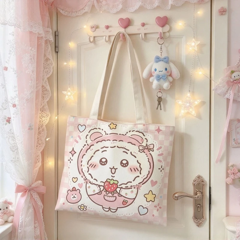 Cartoon Kawaii Canvas Bag Large Capacity One Shoulder Hand-held Lightweight Convenient Wear-resistant Clear Print Cute Chiikawa