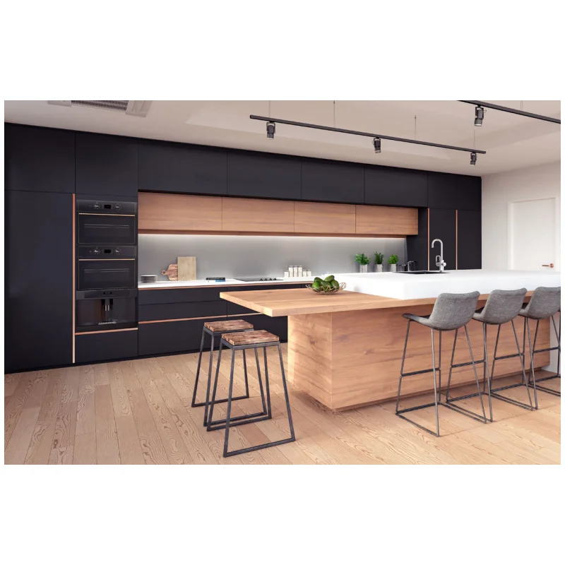 Popular Modern Design Dark Kitchen Cabinet Modular Two-Color Lacquer Matt Finish Includes Hinge Drawer Slide Faucet Backsplash