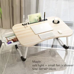 Lap Folding Laptop Desk for Bed Computer Desk with Hutch Multifunctional Table Board Pad Stand USB Writing Desk with Drawer