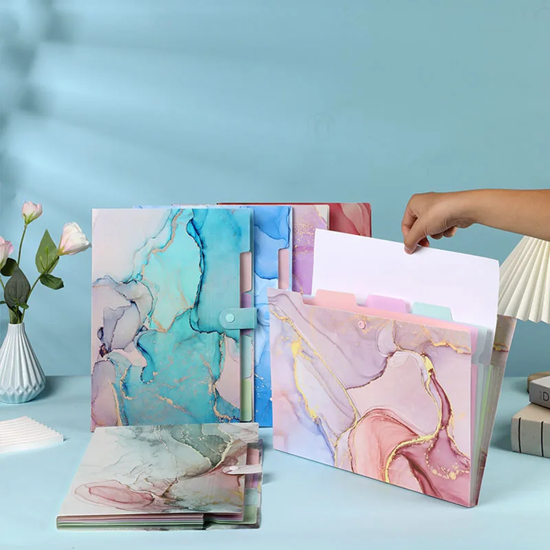 

1pc Marble patterned button A4 file bag, suitable for organizing and storing document materials and paper. random color