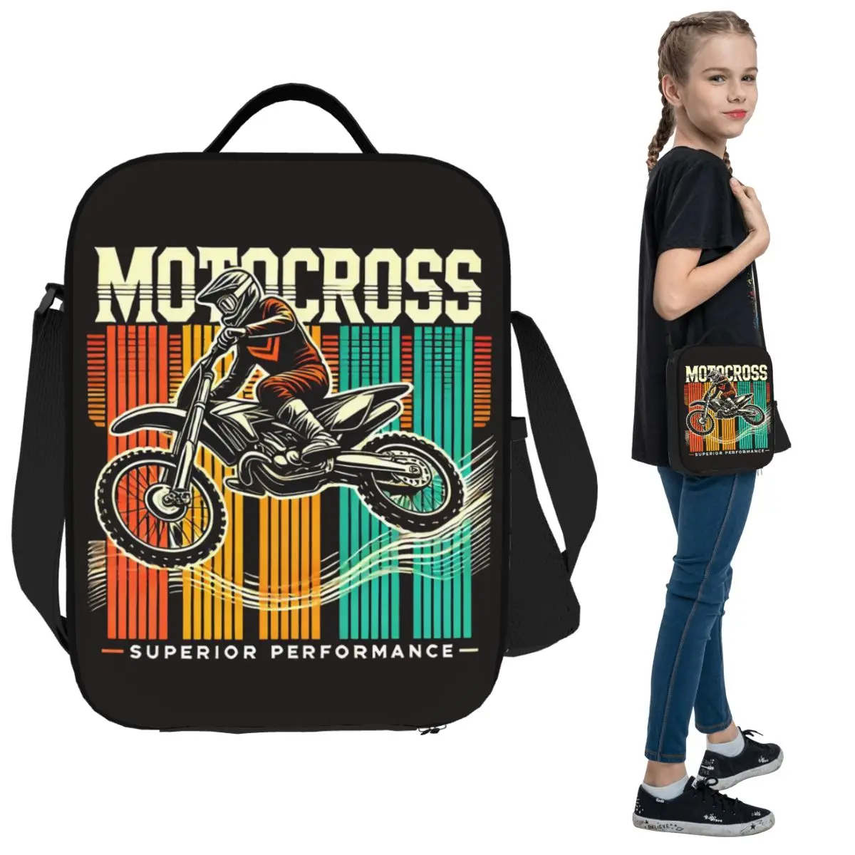 

Motocross Dirt Bike Insulated Lunch Bag for Women Office Cooler Thermal Food Box Tote Portable Lunch Boxes Container