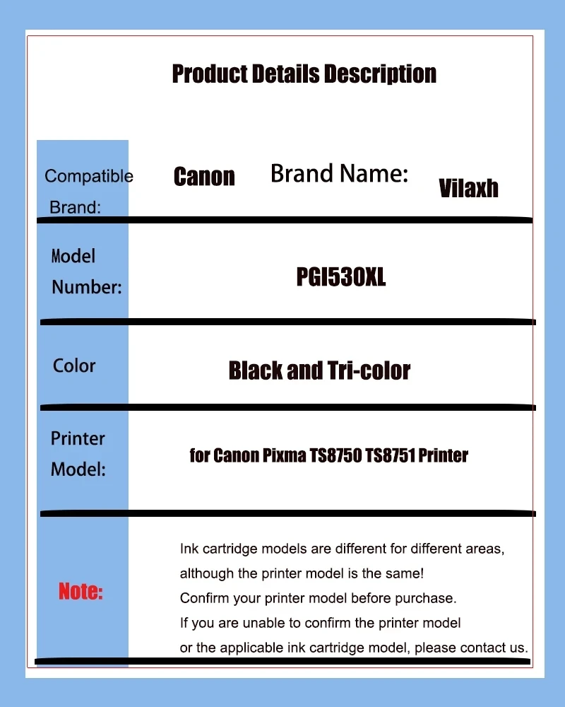 PGI530 XL Compatible for Canon CLI 531 PGI 530 PGI-530 CLI-531 Ink Cartridge Ink Cartridge for Canon Pixma TS8750 TS8751 Printer