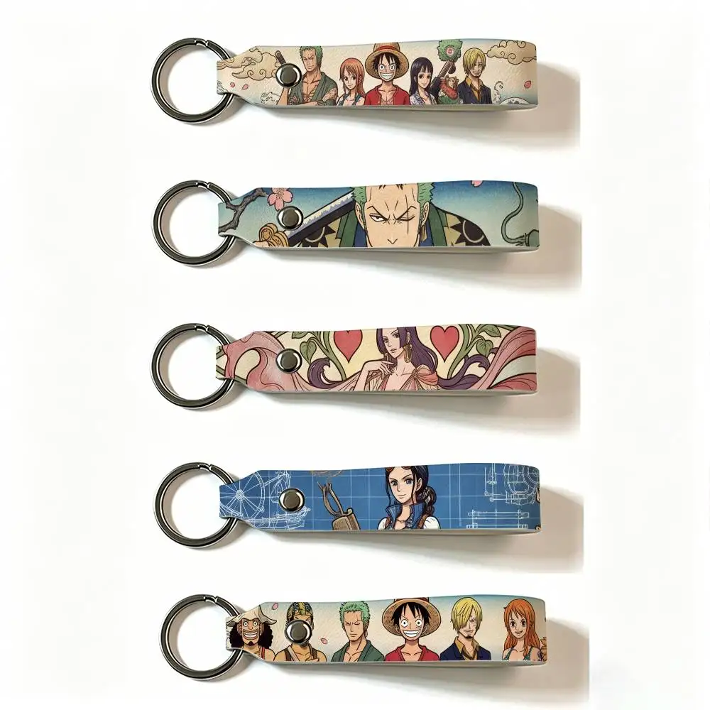 MOTORCYCLE ANIME ONE PIECE LUFFY PU Leather Keychain Minimalist Key Holder Durable Key Organizer Car Keys Bag Accessories