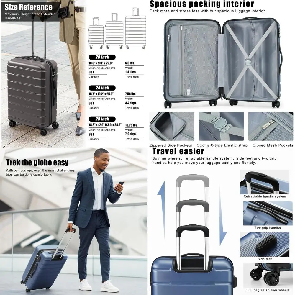 

Lightweight 24 Silver Expandable Hardside Spinner Suitcase with TSA Lock and USB Port