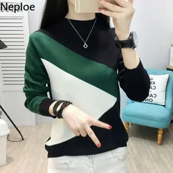 Neploe 2023 Sweater for Women Autumn Winter Knit Tops Pullover Korean Contrast Color Turtleneck Sweaters Fashion Pull Jumpers