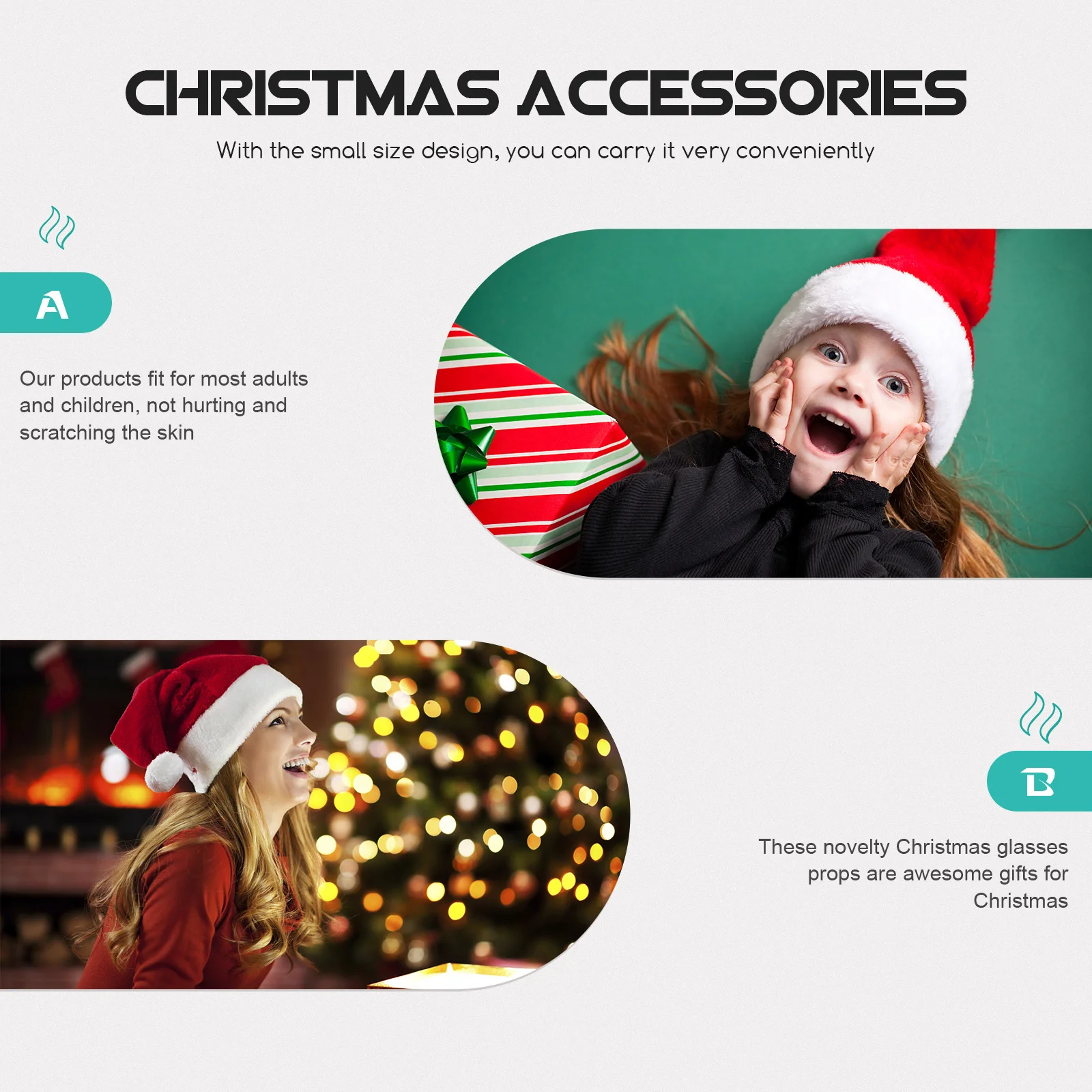 

1Set Creative Christmas Glasses Xmas Party Headwear Novelty Lightweight Photo Props Premium Material Holiday Costume