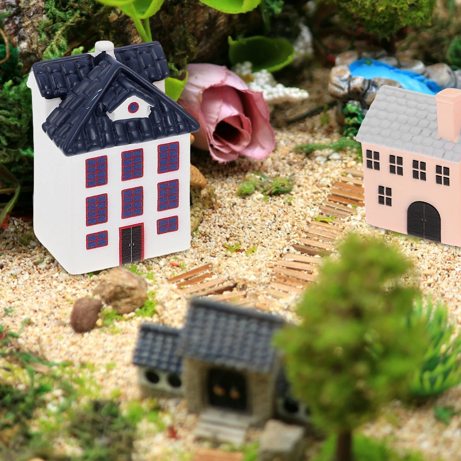 

6 Pcs Mini House Decorations Villa Resin Crafts Landscape Ornaments Garden Decor Realistic Novel Appearance Durability Easy Use