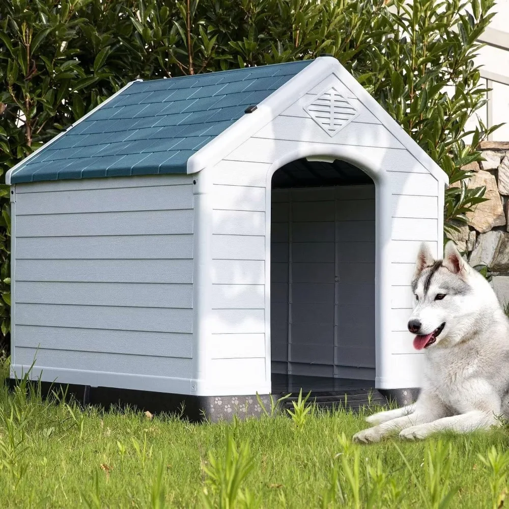 Outdoor Indoor Dog House, Weather & Water Resistant Large Dog House for Small Medium Large Dogs, Durable Plastic Outdoor