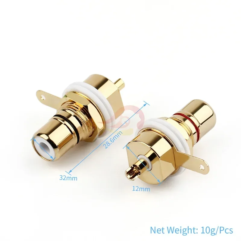 RCA Connector Female Socket Chassis CMC Connectors 28.6mm Audio Jack Bulkhead Red Black Cycle Nut Solder Gold Plated Plug