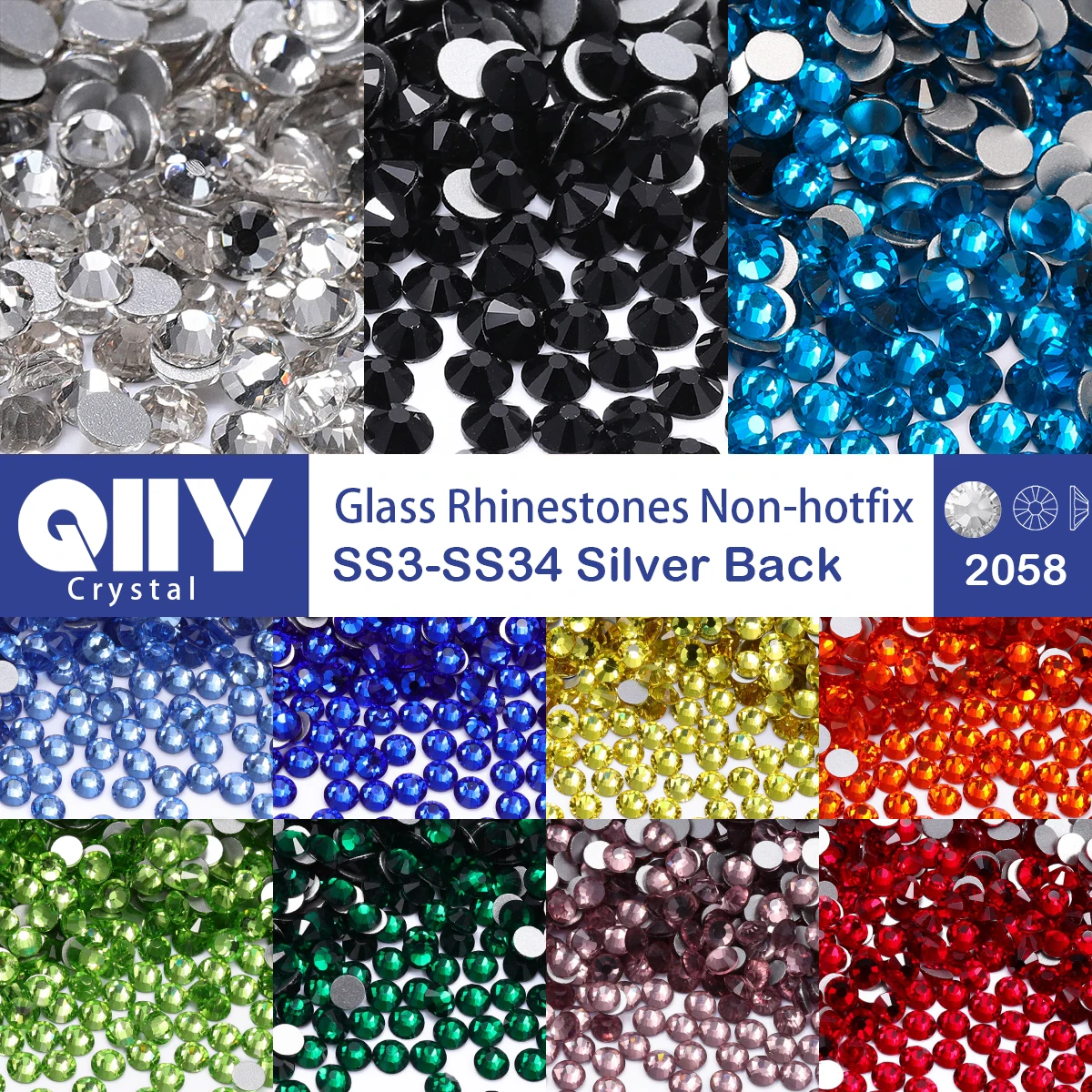 

SS3-SS34 Glass Flatback Rhinestones Glitter Multi color Crystal Non Hotfix Rhinestone For Makeup Nail Art Clothes Decoration