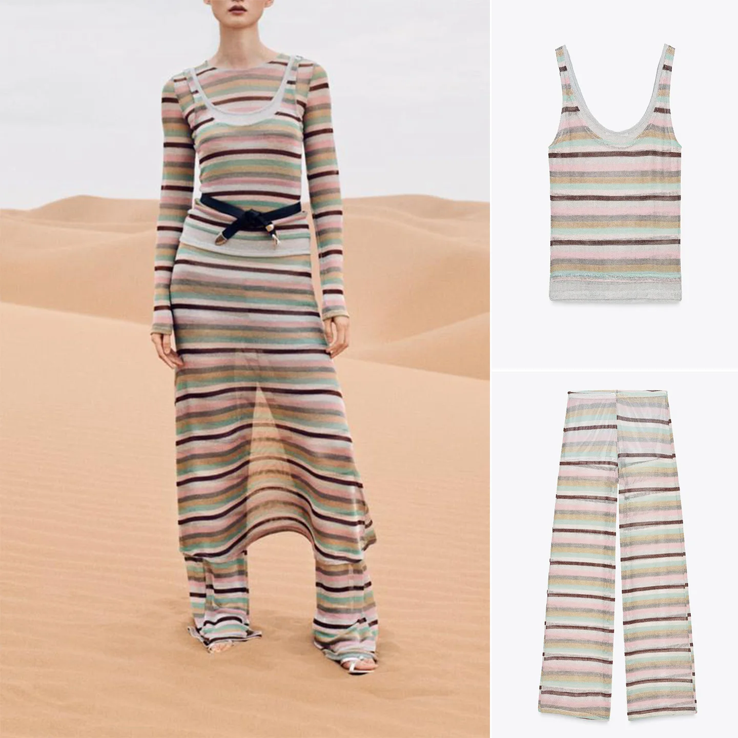 

Metallic Color Line Pattern Long Dr Casual High Waist Pants Autumn Collection Low Waist Design 96% plus Fabric Content