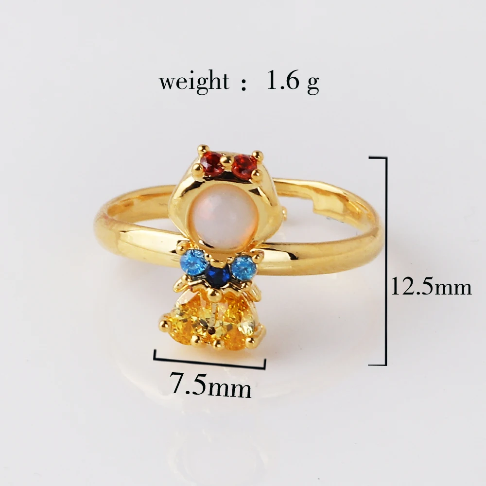 New Multicolor Sweet Cubic Zirconia Crystal Ring Gold Color Plated Women Girls Bague Jewelry