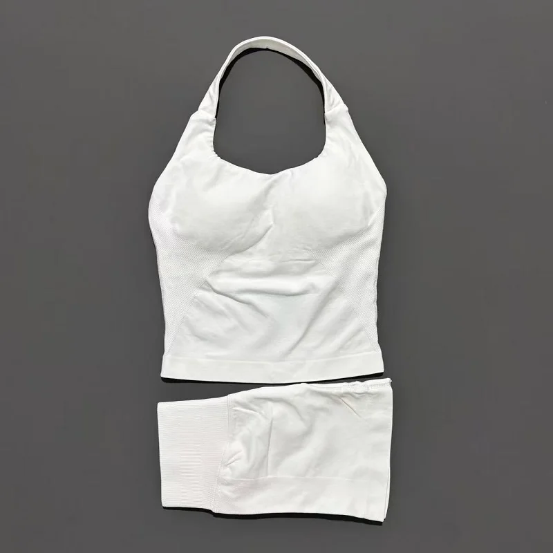 2-delige shorts yogaset dames backless halter tops hoge taille naadloze shorts gympak fitness sportkleding workout sets