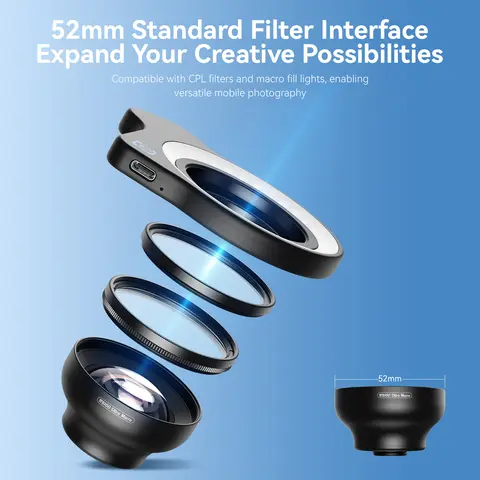 APEXEL HB100 Ultra 50-110mm Telephoto Macro Lens Circular Polarizing Aluminum Alloy Filter Lens for Phone with Metal Phone Clip