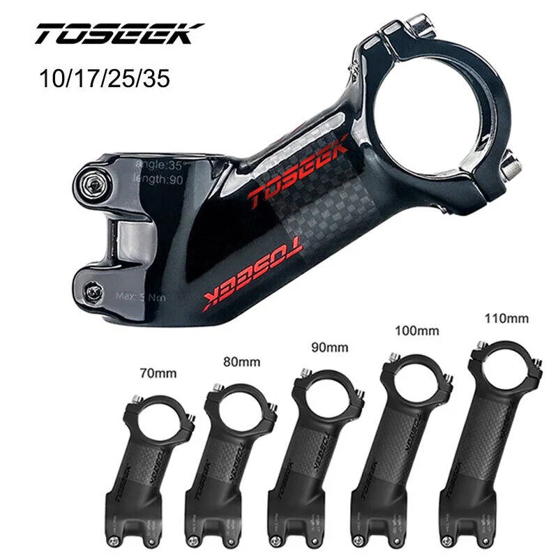 

TOSEEK Mtb Power 31.8mm Carbon Fiber Bicycle Handlebar Stem 10/17/25/35 Degree Mountain Bike Stems Table Ultralight Cycling Part