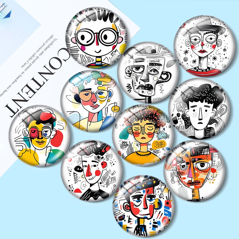 Boy Line Art 12/18/20/25mm glass cabochon necklace bracelet pendant rings for jewelry demo earrings back Making findings