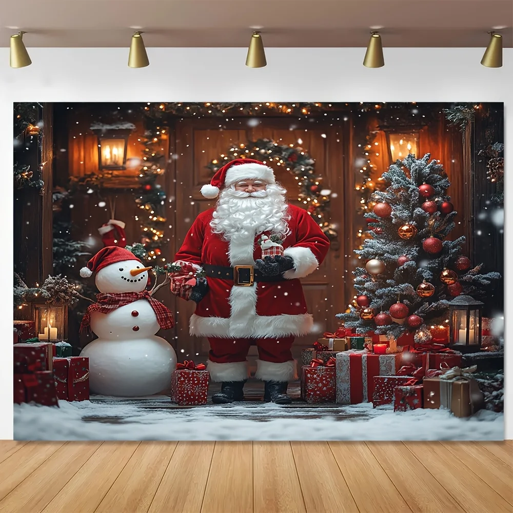 Santa and Snowman Christmas Tapestry, Festive Wall Art for Door and Yard Holiday Decor, Easy to Hang