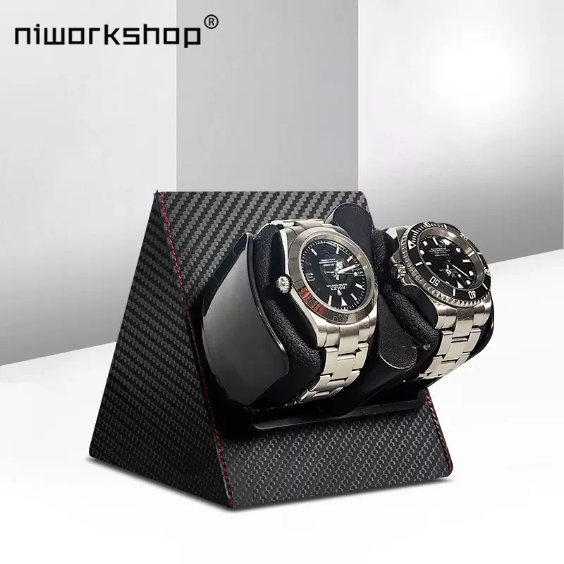 Niworkshop Automatic Watch Winder, Luxury PU leather 2 Slots Watch Storage Case with Quiet Motor, Memory Cotton Watch Pillow