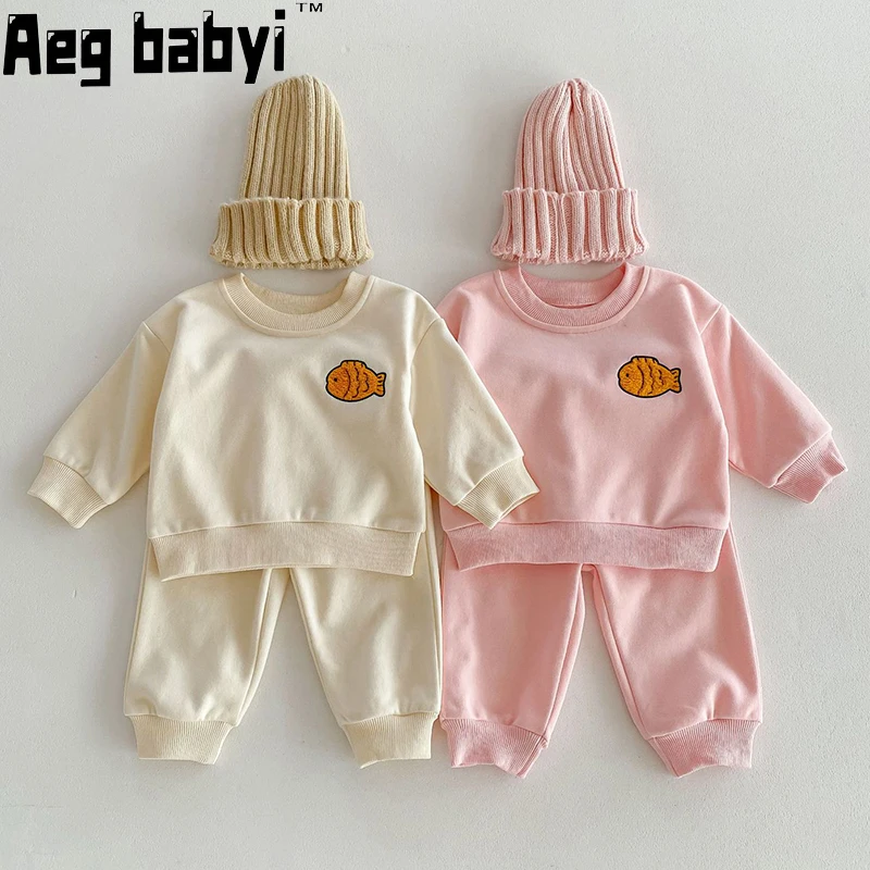 

Spring Baby Boys Girls Clothes Sets Children's Suit Kids Loose Long-sleeved Hooded Cotton Sweater Pants Suits Clothing Outfit