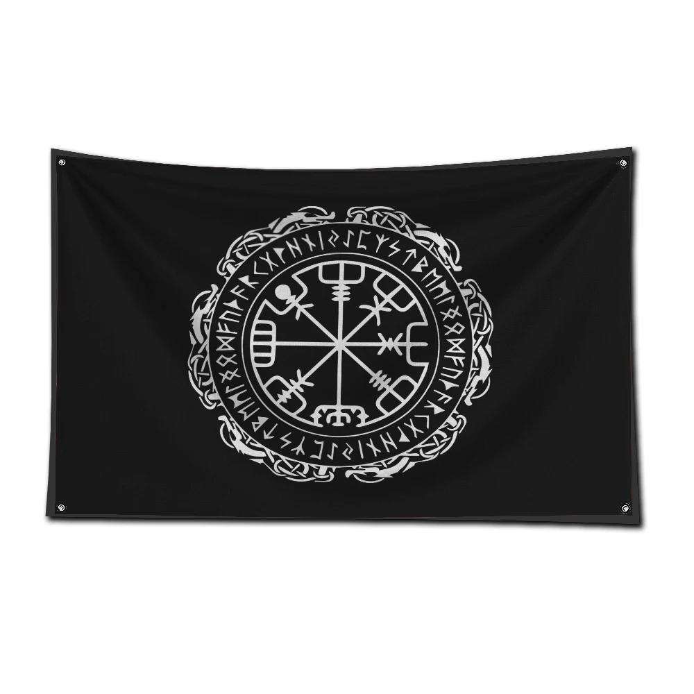 3x5 Ft Viking Nordic Mystical Symbol Flag Polyester Digital Printing Banner for Living Room Wall Art Out Door Decoration