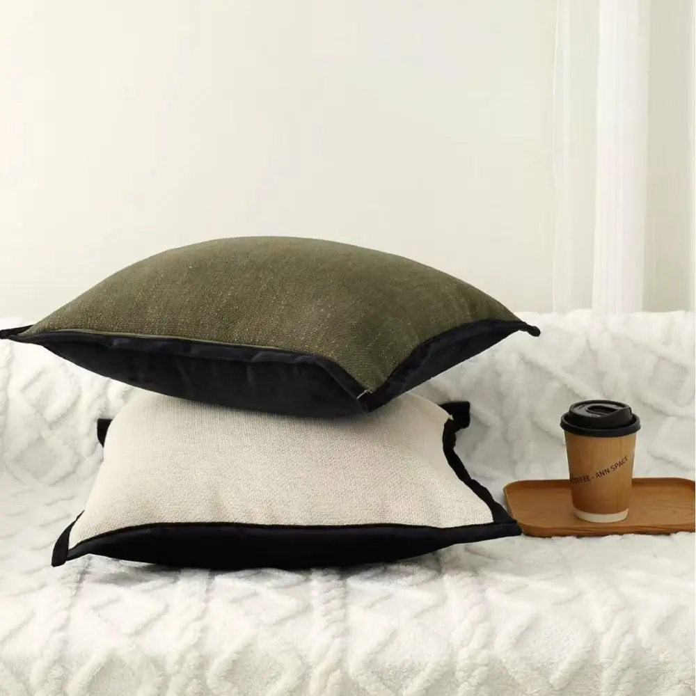 Cotton Linen French Medieval Style Pillowcase Retro Black Border Cushion Cover Wear-resistant Dirt-resistant Waist Pillow Cover
