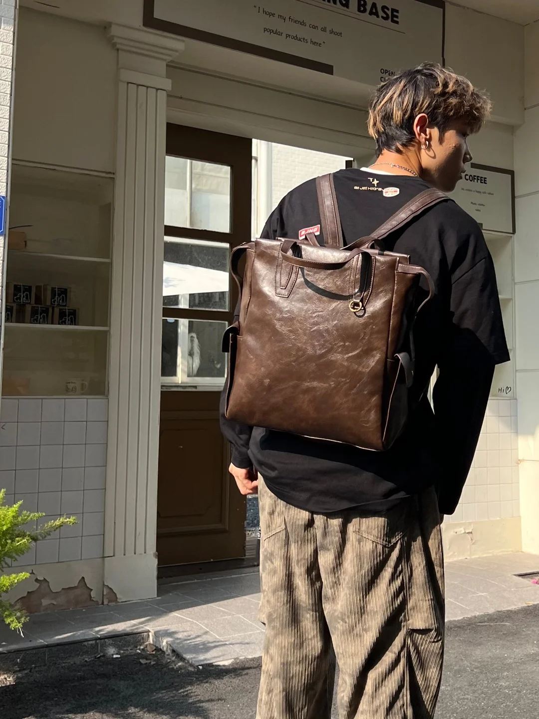 NIN Retro Large Capacity PU Double Shoulder Bag Unisex Street Style Laptop Bag Japanese Commuter Leather Design Model Women's...