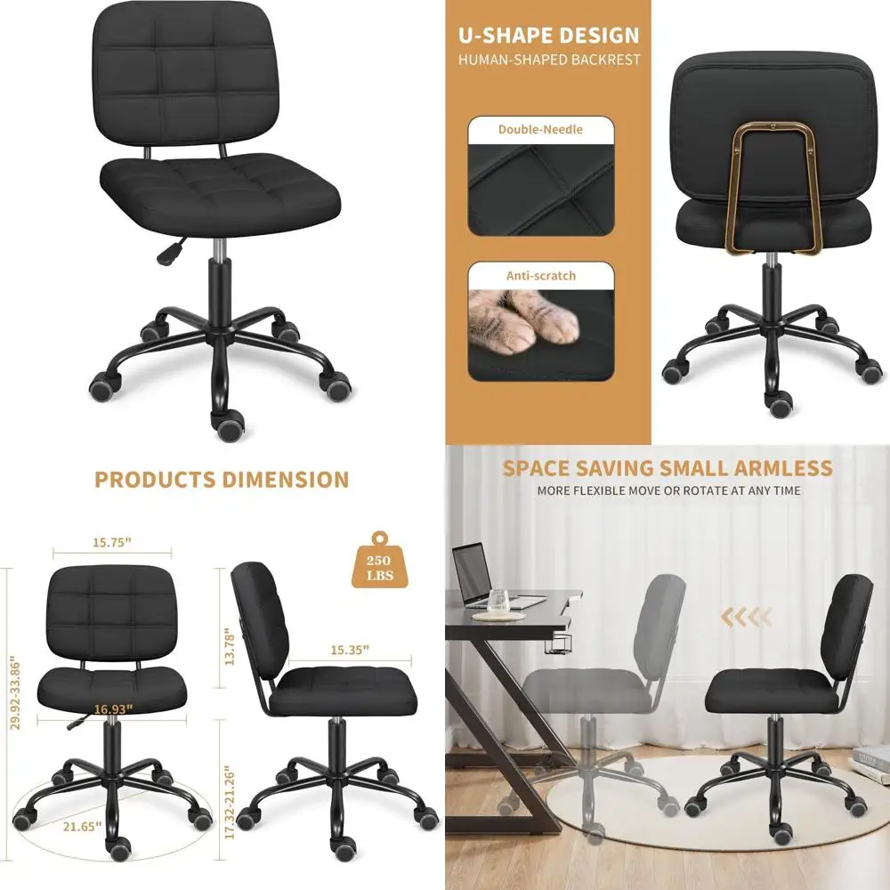 

Ergonomic Armless Desk Chair with Wheels, Modern Drafting Seat for Home Office, 360° Swivel and Height Adjustable